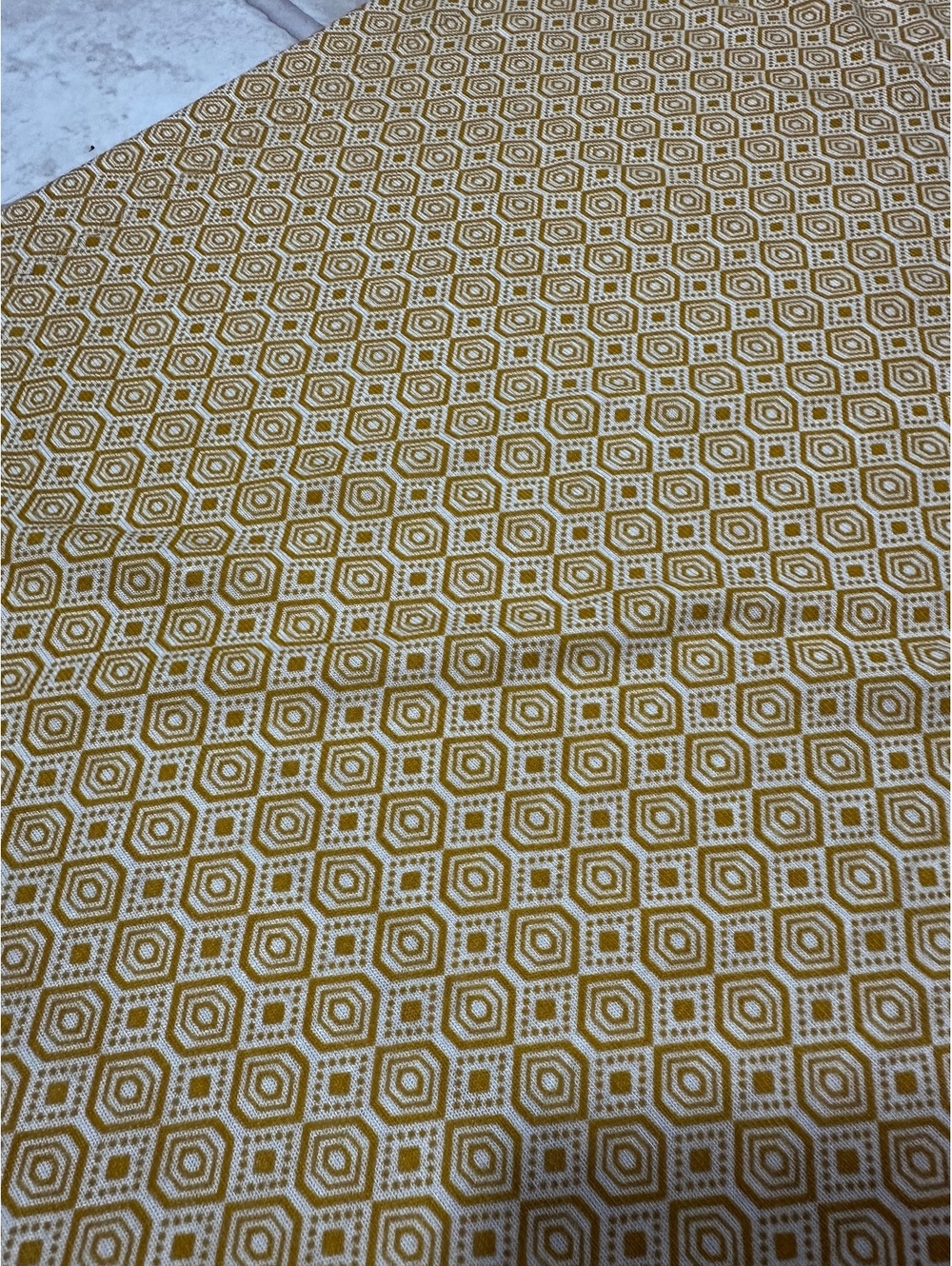 Vintage 70s Mid-Century Panel Geometric Woven Jacquard 1 Pr Gold Hexagon Drapes